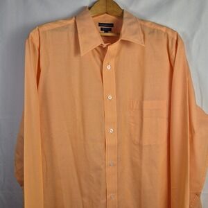 Croft & Barrow Button Down Mens 17.5 36/37 Orange Good Broadcloth Striped Shirt